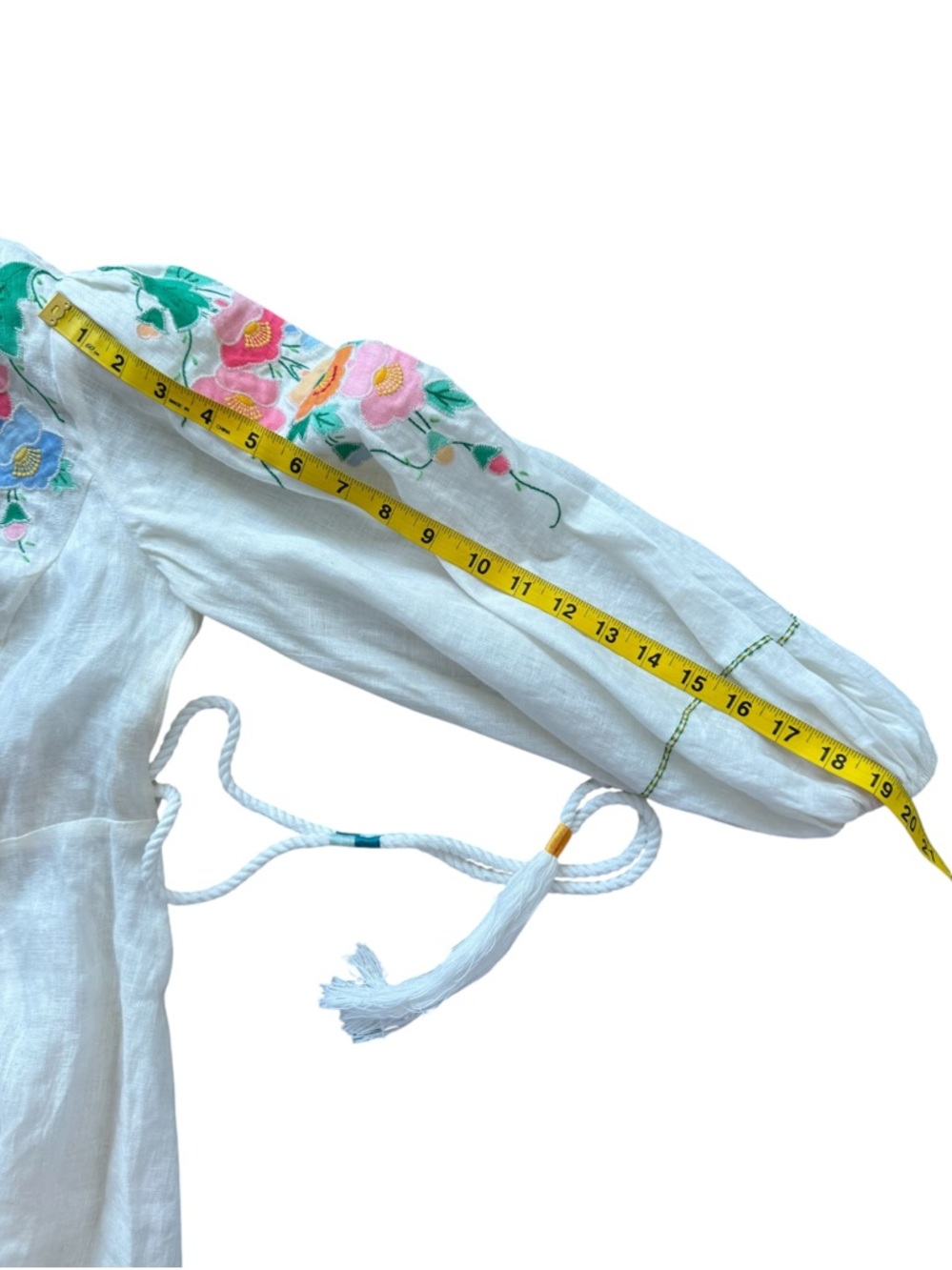 Zimmermann Floral Embroidered Linen Vyshyvanka Dress Bubble Sleeve Belted 0P - Picture 9 of 11